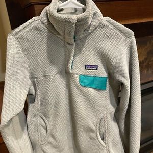 Patagonia Re-Tool Snap-T Fleece Pullover, Small, Gray/Green Contrast